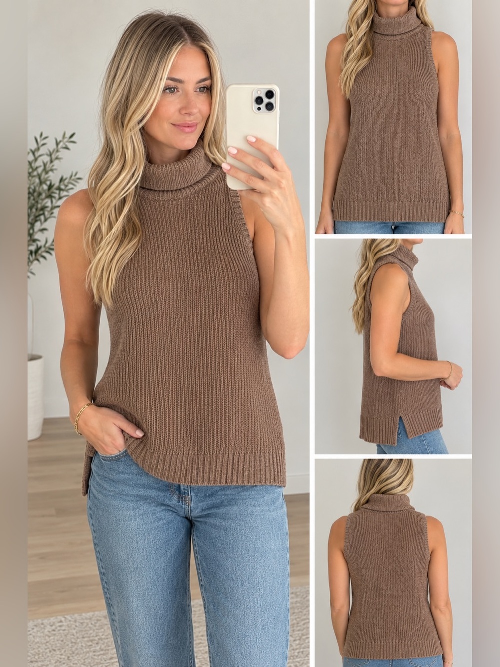 Michael Kors High Low Knit Turtleneck Size M Sleeveless
